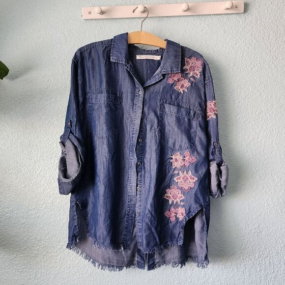 Standard grace 100% lyocell embroidery tie back boho chambray style shirt - Picture 1 of 11